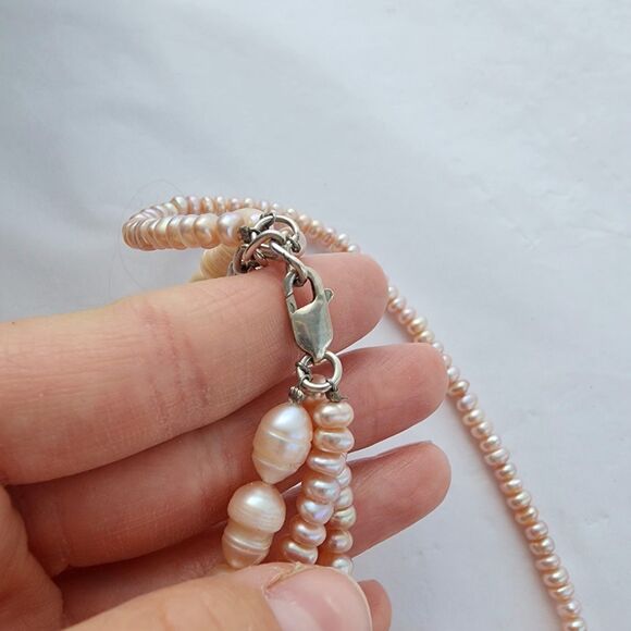 Sterling 925 Carved Mother Of Pearl Rose Pink Genuine Pearl Necklace  Choker - Picture 10 of 10